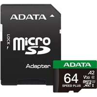 ADATA SPEED PLUS microSDXC 64GB UD64GUI3V30A2SP-RA1 (с адаптером)