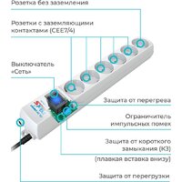 Сетевой фильтр Pilot S (7 м, 6 розеток, белый) - Превью изображения №6 — Интернет-магазин Time-Shop