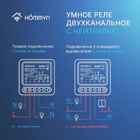 Реле Hommyn zigbee 2 канала RLZBN02 (с нейтралью) - Превью изображения №7 — Интернет-магазин Time-Shop