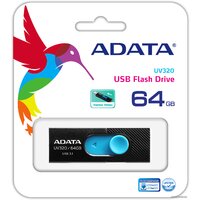 USB Flash ADATA UV320 64GB (черный/голубой) - Превью изображения №3 — Интернет-магазин Time-Shop