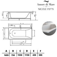 Ванна Amore di Mare Nicole 170x75 - Превью изображения №4 — Интернет-магазин Time-Shop