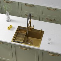 Кухонная мойка Roxen Snake 560220-60-GS PVD Gold золотая/текстурная (с коландером и дозатором) - Превью изображения №2 — Интернет-магазин Time-Shop