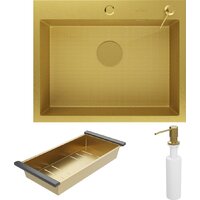 Кухонная мойка Roxen Snake 560220-60-GS PVD Gold золотая/текстурная (с коландером и дозатором) - Превью изображения №3 — Интернет-магазин Time-Shop