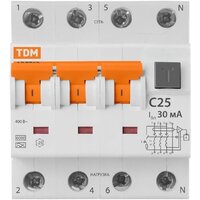Дифференциальный автомат TDM Electric АВДТ-63/4P C25 30мА тип А SQ0202-0018 - Превью изображения №3 — Интернет-магазин Time-Shop