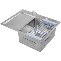 Кухонная мойка Saniteco 6550-R + Spike F9S07011 (сатин, с сифоном, дозатором и коландером) - Превью изображения №5 — Интернет-магазин Time-Shop