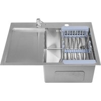 Кухонная мойка Saniteco 6550-R + Spike F9S07011 (сатин, с сифоном, дозатором и коландером) - Превью изображения №3 — Интернет-магазин Time-Shop