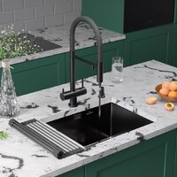 Кухонная мойка Roxen Uno 560210-54B-V графит/текстурная PVD покрытие (с ролл-матом и дозатором) - Превью изображения №2 — Интернет-магазин Time-Shop