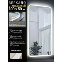 Зеркало с подсветкой  EMZE Smartphone 50x100 LED.UV.SMART.50.100.BEL (белый с УФ-окантовкой и подсветкой) - Превью изображения №2 — Интернет-магазин Time-Shop