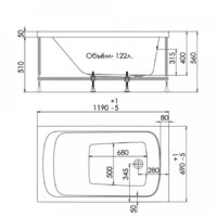 Ванна 1AcReal Gamma 120x70 (с ножками и экраном) - Превью изображения №2 — Интернет-магазин Time-Shop
