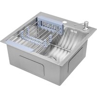 Кухонная мойка Saniteco 4848 + Spike F9S07000 (хром, с сифоном, дозатором и коландером) - Превью изображения №2 — Интернет-магазин Time-Shop