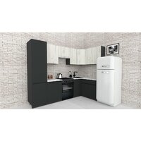 Готовая кухня ВерсоМебель Эко-7 1.4x2.6 правая (дуб крафт белый/антрацит/ст.мрамор итальянский) - Превью изображения №2 — Интернет-магазин Time-Shop