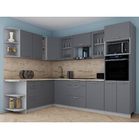 Готовая кухня Интерлиния Мила Gloss 1.88x2.8 левая (серый софт/серый софт/травертин серый) - Превью изображения №3 — Интернет-магазин Time-Shop