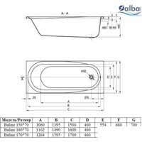 Ванна Alba Spa Baline 170x70 (с каркасом) - Превью изображения №2 — Интернет-магазин Time-Shop