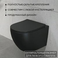 Унитаз подвесной Lauter Augsburg 21109EC + I012709 + I090138 (черный матовый с кнопкой смыва черный матовый) - Превью изображения №4 — Интернет-магазин Time-Shop