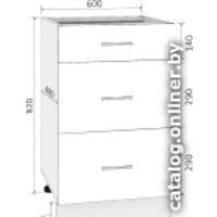 Шкаф напольный Кортекс-мебель Корнелия Лира НШ60р3ш без столешницы (белый) - Превью изображения №3 — Интернет-магазин Time-Shop
