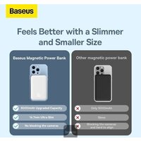 Внешний аккумулятор Baseus Magnetic Mini Wireless Fast Charging Power Bank 20W 6000mAh (белый) - Превью изображения №10 — Интернет-магазин Time-Shop