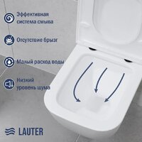 Унитаз подвесной Lauter Nuremberg 21811 + 21901002 (белый, с кнопкой смыва 219704J черный) - Превью изображения №5 — Интернет-магазин Time-Shop