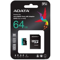 Карта памяти ADATA Premier Pro AUSDX64GUI3V30SA2-RA1 microSDXC 64GB (с адаптером) - Превью изображения №4 — Интернет-магазин Time-Shop