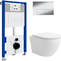 Унитаз подвесной Lauter Vortex 2110830 с кнопкой 219701HD (узкая, хром) - Превью изображения №1 — Интернет-магазин Time-Shop