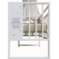 Классическая детская кроватка VDK Mini Loft 3D колесо-качалка Oh My Bear (белый) - Превью изображения №2 — Интернет-магазин Time-Shop