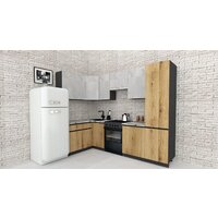 Готовая кухня ВерсоМебель Эко-7 1.4x2.6 левая (бетонный камень/дуб эвок прибрежный/ст.мрамор итальянский) - Превью изображения №2 — Интернет-магазин Time-Shop