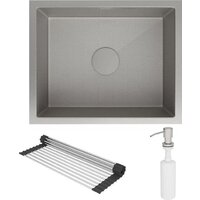 Кухонная мойка Roxen Uno 560210-54S под столешницу сатин/текстурная поверхность (ролл-мат, дозатор, сифон) - Превью изображения №4 — Интернет-магазин Time-Shop