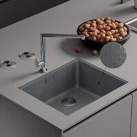 Кухонная мойка Roxen Uno 560210-54S под столешницу сатин/текстурная поверхность (ролл-мат, дозатор, сифон) - Превью изображения №2 — Интернет-магазин Time-Shop