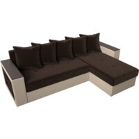 Угловой диван Лига диванов Дубай лайт правый 114183 (микровельвет коричневый/экокожа бежевый) - Превью изображения №4 — Интернет-магазин Time-Shop