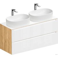  ЗОВ Тумба под умывальник Дион 120 D120LHO0M9003GKV5-KP13W (белый глянец/дуб) - Превью изображения №2 — Интернет-магазин Time-Shop