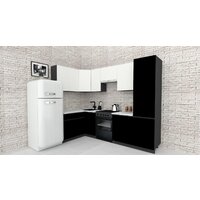 Готовая кухня ВерсоМебель Эко-7 1.4x2.6 левая (белый фасадный/черный/ст.мрамор итальянский) - Превью изображения №2 — Интернет-магазин Time-Shop