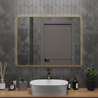  Roxen Зеркало Frida c подсветкой 510215-90 (90x70) в тонком металлическом профиле в цвете брашированное золото - Превью изображения №5 — Интернет-магазин Time-Shop