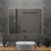  Roxen Зеркало Frida c подсветкой 510215-90 (90x70) в тонком металлическом профиле в цвете брашированное золото - Превью изображения №3 — Интернет-магазин Time-Shop