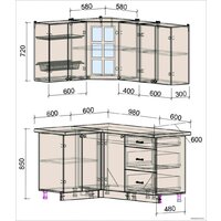 Готовая кухня Интерлиния Мила Деко 1.2x1.6 (мята/травертин серый) - Превью изображения №3 — Интернет-магазин Time-Shop