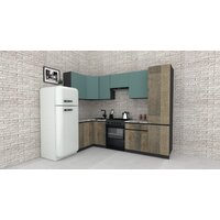 Готовая кухня ВерсоМебель Эко-7 1.2x2.6 левая (сумеречный голубой/дуб гранж песочный/ст.альберика) - Превью изображения №2 — Интернет-магазин Time-Shop