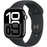 Apple Watch Series 10 46 мм (алюминиевый корпус, черный/черный, спортивный силиконовый ремешок S/M)