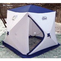 Палатка для зимней рыбалки Следопыт КУБ 3 Эконом (белый/синий) - Превью изображения №2 — Интернет-магазин Time-Shop