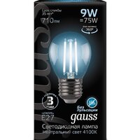 Светодиодная лампочка Gauss Filament Globe E27 9 Вт 4100 К 105802209 - Превью изображения №2 — Интернет-магазин Time-Shop