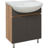  Runo Тумба с умывальником Лада 60 + Уют 60 (напольная, дуб/графит) - Превью изображения №2 — Интернет-магазин Time-Shop