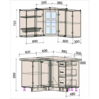 Готовая кухня Интерлиния Мила Деко 1.2x1.2 (мята/травертин серый) - Превью изображения №3 — Интернет-магазин Time-Shop