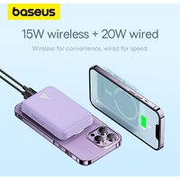 Внешний аккумулятор Baseus Magnetic Mini Air Wireless Fast Charge Power Bank 20W 10000mAh (сиреневый) - Превью изображения №10 — Интернет-магазин Time-Shop