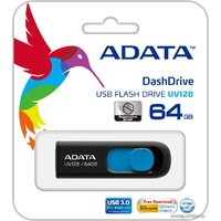 USB Flash ADATA DashDrive UV128 64GB (черный/синий) - Превью изображения №4 — Интернет-магазин Time-Shop