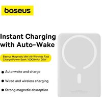 Внешний аккумулятор Baseus Magnetic Mini Air Wireless Fast Charge Power Bank 20W 10000mAh (белый) - Превью изображения №13 — Интернет-магазин Time-Shop