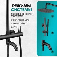 Душевая система  Grocenberg GB7099 (черный матовый) - Превью изображения №6 — Интернет-магазин Time-Shop